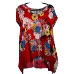 Johnny Was EUC  Red Floral Swing Tunic Top Small Cupra Rayon “Dolce” Sheer Photo 1
