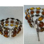 Sterling Silver Vintage 925  3 Row Baltic Amber Wide Bracelet Photo 7