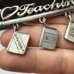 Signed JJ I Love Teaching Pencil With Book Charms Brooch Pin Jonette Jewelry Silver Photo 5
