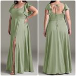 Azazie Dusty Sage A-Line Satin Maxi Dress NWT Size A16 Photo 2