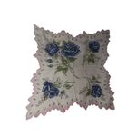 Vintage Blue Rose Floral Handkerchief – Scalloped Edge Cotton Hankie Photo 5