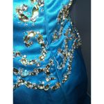 Sherri Hill  Prom Dress Size 4 Strapless Gold Beaded Turquoise Blue Mermaid Train Photo 6