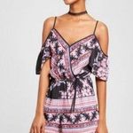 Xhilaration Black and pink off shoulder floral boho romper with pockets size XS Photo 2