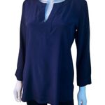 Rory Beca 100% Silk 3/4 Sleeve Blouse Navy Blue Small Photo 3