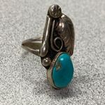 Sterling Silver Turquoise Feather Native American Style Statement Ring Size 4.5 Photo 2