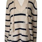 Faherty cream & navy blue striped hooded sweater size S Photo 0