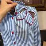 IC Collection Striped Cutout Blouse With Red Accents ~ Size Small 💛🍄 Blue Photo 5