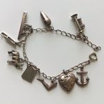 Vintage Sterling Silver Charm Bracelet, Heart Anchor Skates Ship, 7 Inch Photo 0