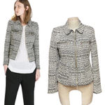 ZARA Short Zipped Tweed Jacket Blazer Cream Black Size Small Photo 1