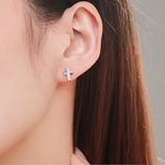 Boutique Diamond Cross Stud Earrings | White Gold Plated Silver Photo 7
