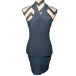 Sincerely Jules Blue Green Metallic Ribbed Knit Halter Mini Dress S Y2K Bodycon Photo 3