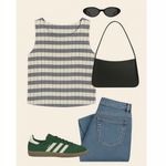 T & S Hand Crafted by Abby Foster Striped Sleeveless Top Coastal Scandi Girl LG Gray Photo 2