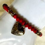 Red and gold tone heart locket beaded bracelet Photo 5