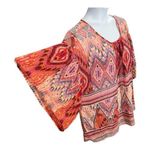 kim rogers  Women Sheer Peasant Top Blouse Plus Size 2X Orange Multicolor Print Photo 2