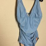 J.Crew  Long Torso Vneck Ruched Powder Blue One Piece Swimsuit‎ Size 14 Photo 1