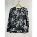 Womans Emily Daniel’s Long Sleeve Pullover Sweater Small Animal Print Crew Neck Black Photo 1