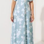 BHLDN  Leila Deep-V Flutter-Sleeve Satin Gown, Light Blue Sky Bouquet, 2 (US) Photo 0