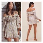 ASTR The Label Anastasia Cutout Mini Dress Small Ivory Lilac Floral Cottagecore Blue Photo 2