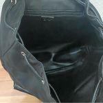 Perlina Vintage  Black Nylon & Leather Buckle Accent Drawstring Backpack Photo 3