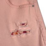 Time & Tru SZ 18 Hi-Rise Jean Shorts Distressed Frayed Hems Floral Patches Pink Photo 2