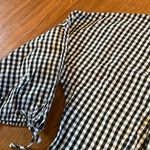 Greylin  ANTHROPOLOGIE Black White Gingham Balloon Sleeve Tie Blouse Checkered S Photo 5