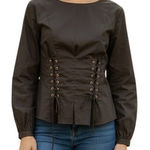 GUEST EDITOR Jet Black Corset Style Long Sleeve Blouse EUC Size Small Photo 0