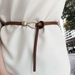Trendy Knotted Thin Skinny Belt Classic Solid‎ Color Faux Leather One Size Brown Photo 7