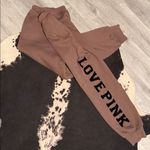 PINK - Victoria's Secret 🤎VS•PINK Brown/Coffee Reversible Fleece Campus SweatPants•Size:L🤎 Photo 2