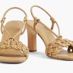 Vince braided leather “Quenelle” slingback heeled strappy sandals in “dune” tan Photo 0