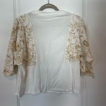 Free People NWT  White T-shirt Gold moon stars embroidered angel sleeves … Photo 5
