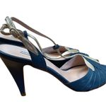 Patricia Blanchet Blue & Light Gold Art Deco Slingback Size 37/ US 6.5 Photo 1