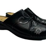 Naot Black Leather Mules 41 Decorative floral embroidered Stitching Size 10 Photo 0
