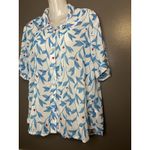 Escada Shirt Womens 50 Blue White Leaf Print Button Up Short Sleeve Casual Top Size XL Photo 2