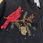 Heirloom Collectibles Cardinal Beaded Embroidered Holiday Christmas Sweater Y2K Black Photo 4