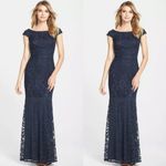 Tadashi Shoji Navy Blue Lace Bateau Off the Shoulder Mermaid Gown Dress Size 4 Photo 1