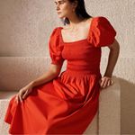 Madewell Smocked Puff Sleeve Midi Dress in Poplin in Cerise Size: S, NWT Photo 0