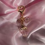 NEW Gold Pink Strawberry Sakura Rhinestone Flower Purse Bag Charm Keychain Photo 1