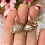 Rose Gold Zirconia Shell With Pearl Earrings Multiple Photo 2