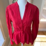 Vintage Majorelle Red Lace Corset Style Long Sleeve Fitted Tie Back Top Sz Small Photo 1