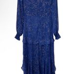 Hutch Molly Gown Navy Gold Sparkly Chiffon Ruffled Tiered Maxi Dress Sz 2 Photo 5