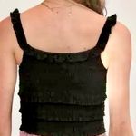 Love Tree  BLACK SUPER BOHO Copa Smocked Cropped Tank Top with Ruffle Sleeves Photo 2