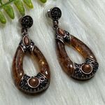 Vintage Brown foiled copper tone Teardrop Earrings Photo 1