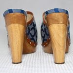 Coach Vintage Blue Signature Logo Bacall Wood Leather Clog Mule Heels Shoes 5B Photo 9