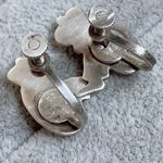 Vintage Sitting Farmer Wearing Hat Figure Mexico Silver Screw Back Earrings Photo 3
