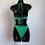Aerie  sz L top M bottom Green Ribbed Drawstring Bikini Set Adjustable‎ Tie Swim Photo 6