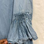 J Jill L Denim Bell Sleeve Chambray Top Lightweight Tencel Boho Minimalist Blue Size L Photo 2