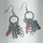 Dark Metal Gunmetal Gray & Purple Dangling Beaded Boho Pierced Earrings Photo 2