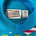 Vintage 80s Gitano Geometric Print Sweater Colorful Boxy Aqua Blue Check Medium Photo 5
