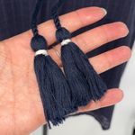 Splendid Womens Blouson Long Sleeve Ruffle Tassel Peasant Blouse Top Navy Small Photo 4