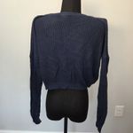 Brandy Melville  Cotton Navy Blue Ribbed Cropped V Neck Pullover Sweater One Size Photo 2